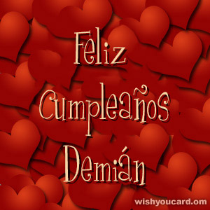 happy birthday Demián hearts card